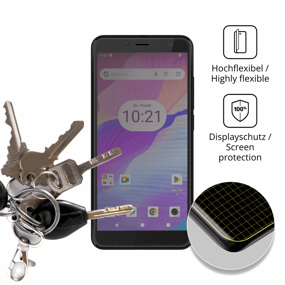 dipos Displayschutz für Konrow Touch 55, mit Blickschutzfilter und perfekter Passform auch für die Rundungen