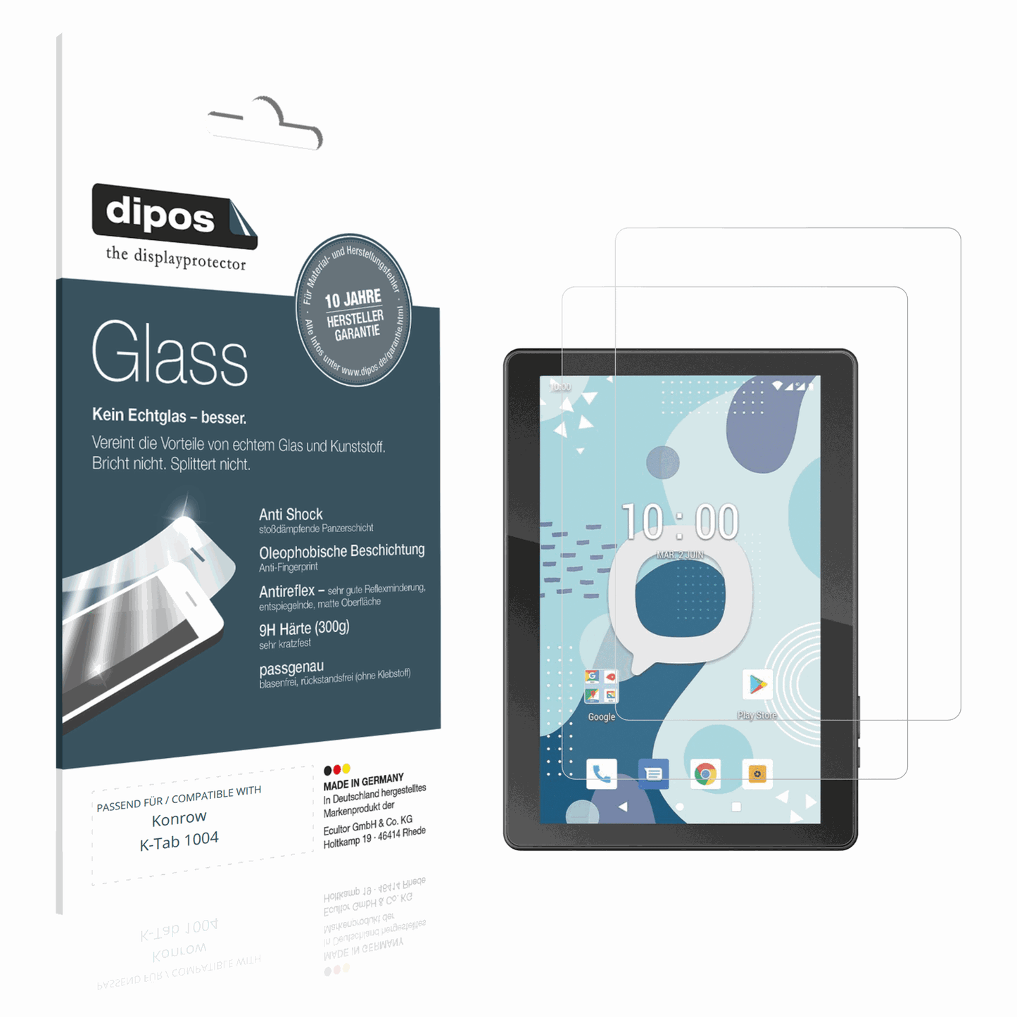 Matte Displayschutzfolie von dipos passend für Konrow K-Tab 1004, 9H kratzfest und blasenfrei montiert