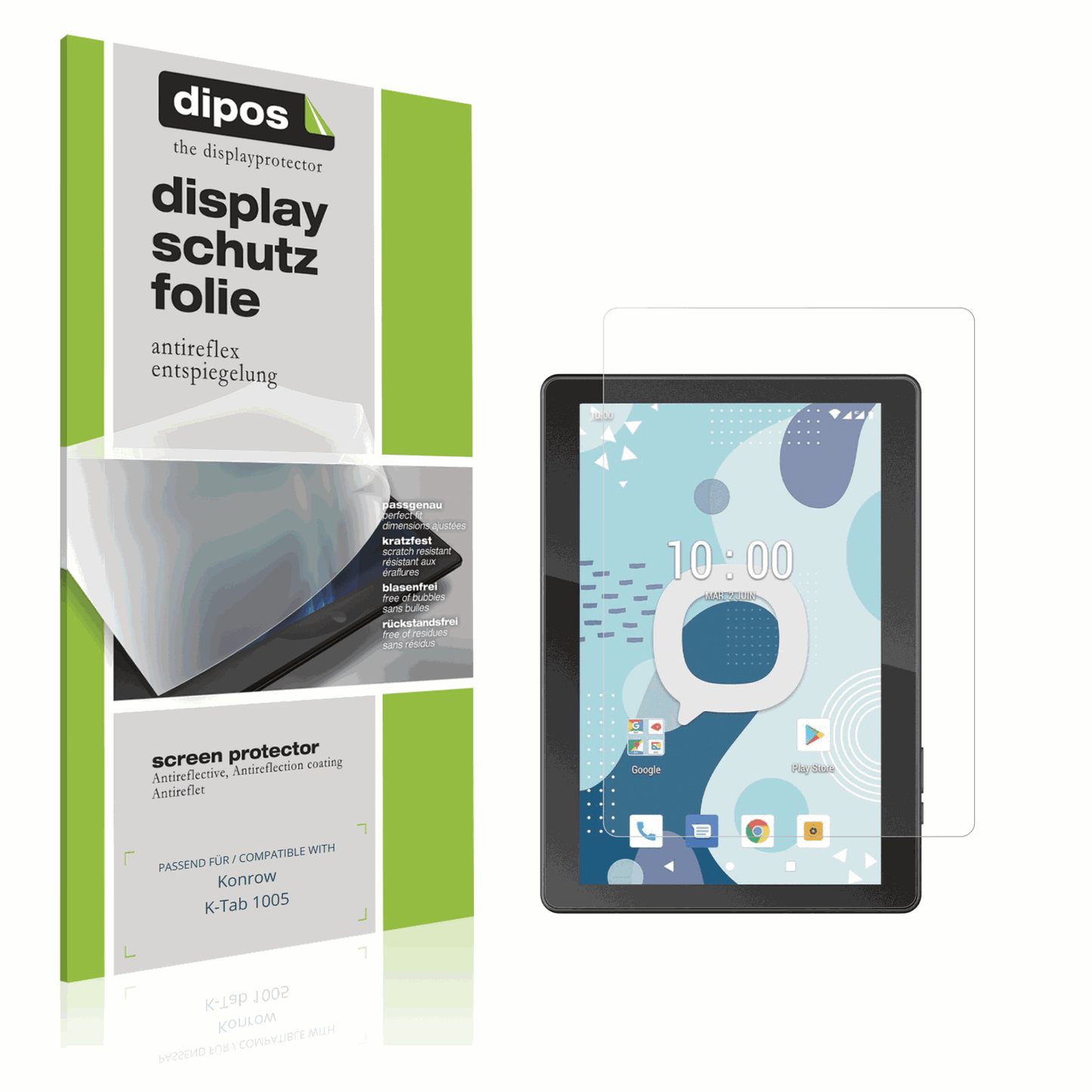 Matte Displayschutzfolie von dipos passend für Konrow K-Tab 1005, präziser Zuschnitt und blasenfrei montiert
