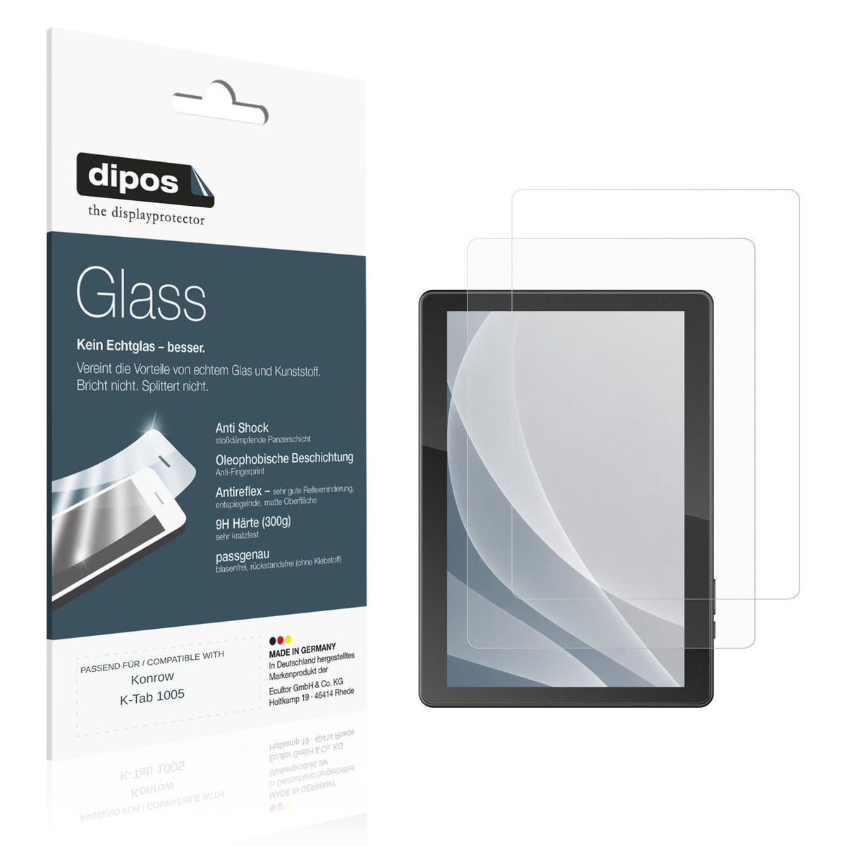 Matte Displayschutzfolie von dipos passend für Konrow K-Tab 1005, 9H kratzfest und blasenfrei montiert