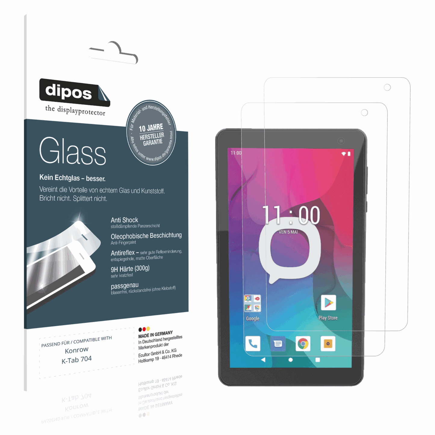 Matte Displayschutzfolie von dipos passend für Konrow K-Tab 704, 9H kratzfest und blasenfrei montiert