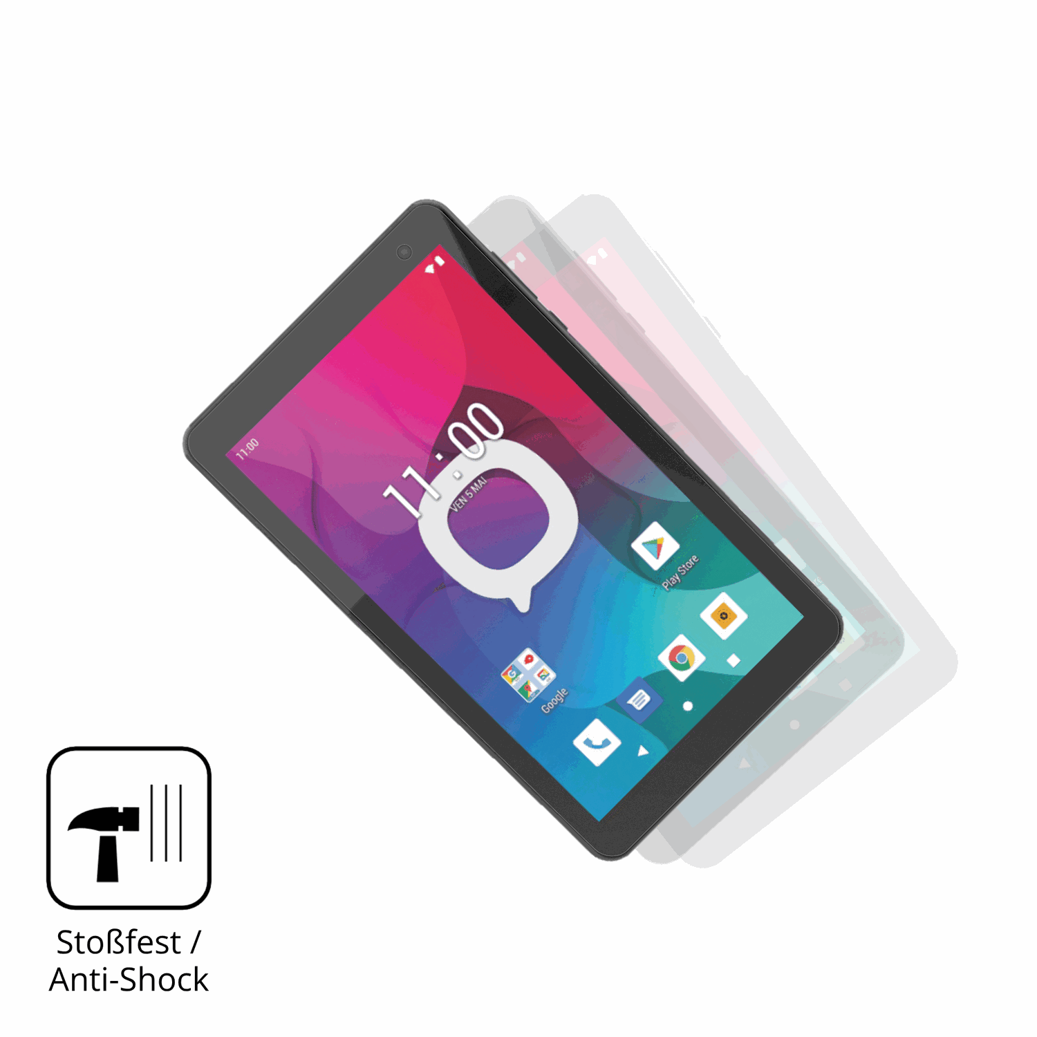 Schutz gegen Kratzer auf dem Konrow K-Tab 704 Glas durch Schlüssel, Stöße gegen die Tischkante oder Stürze