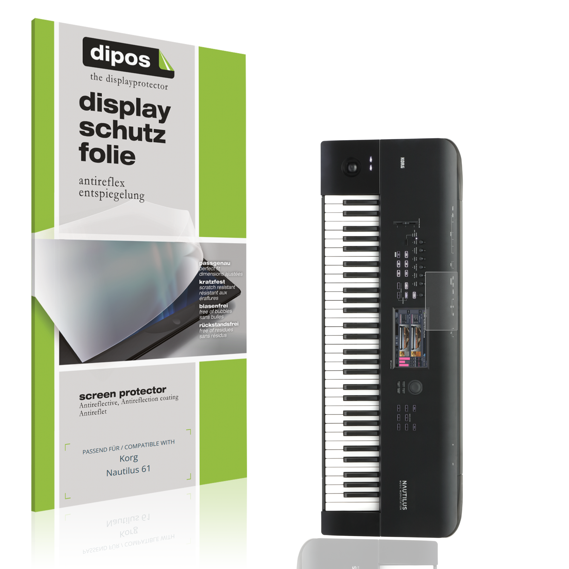 Matte Displayschutzfolie von dipos passend für Korg Nautilus 61, präziser Zuschnitt und blasenfrei montiert