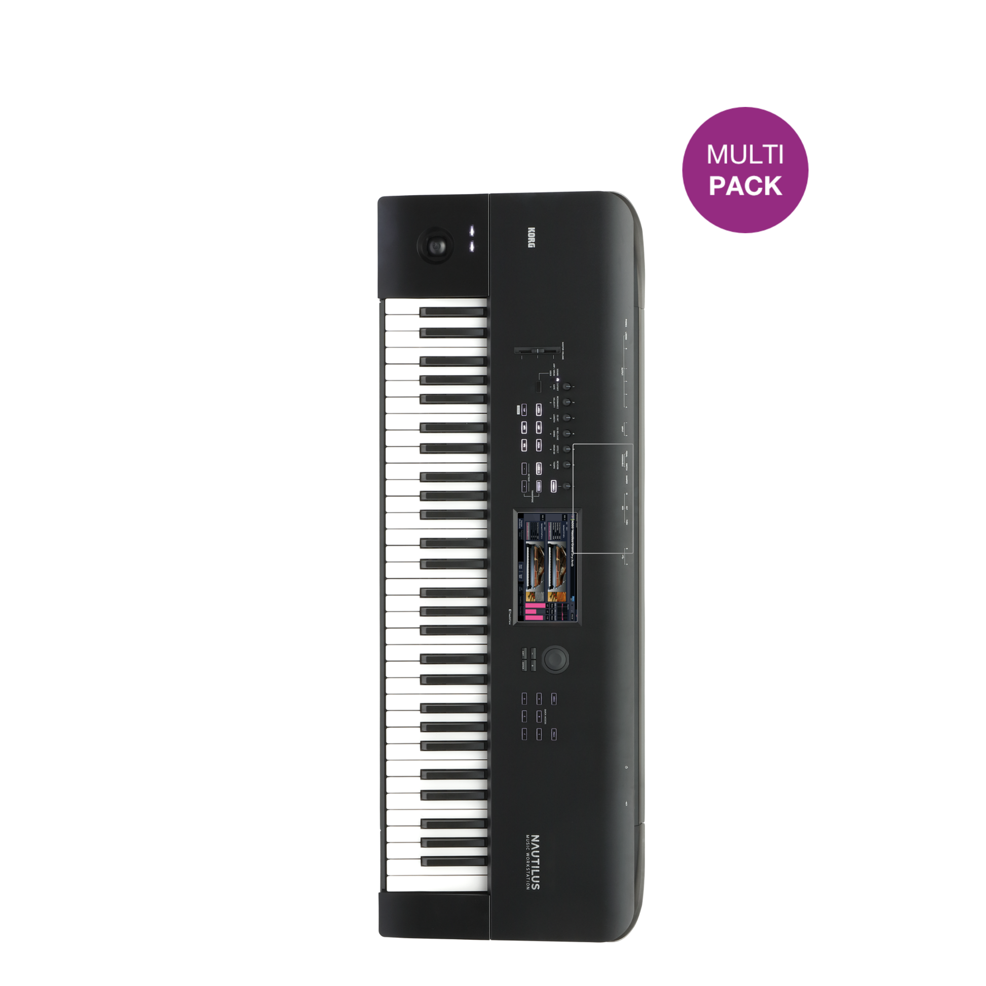 KorgNautilus 61 mit aufgebrachter dipos Displayschutzfolie, glasklare Darstellung ohne Einschränkungen