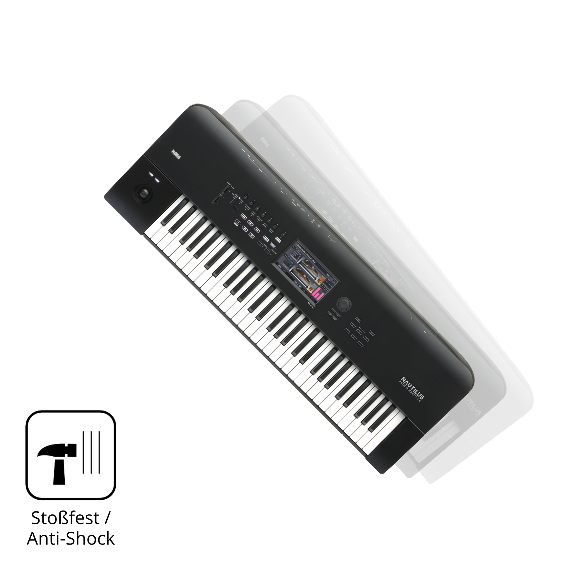 Schutz gegen Kratzer auf dem Korg Nautilus 61 Glas durch Schlüssel, Stöße gegen die Tischkante oder Stürze