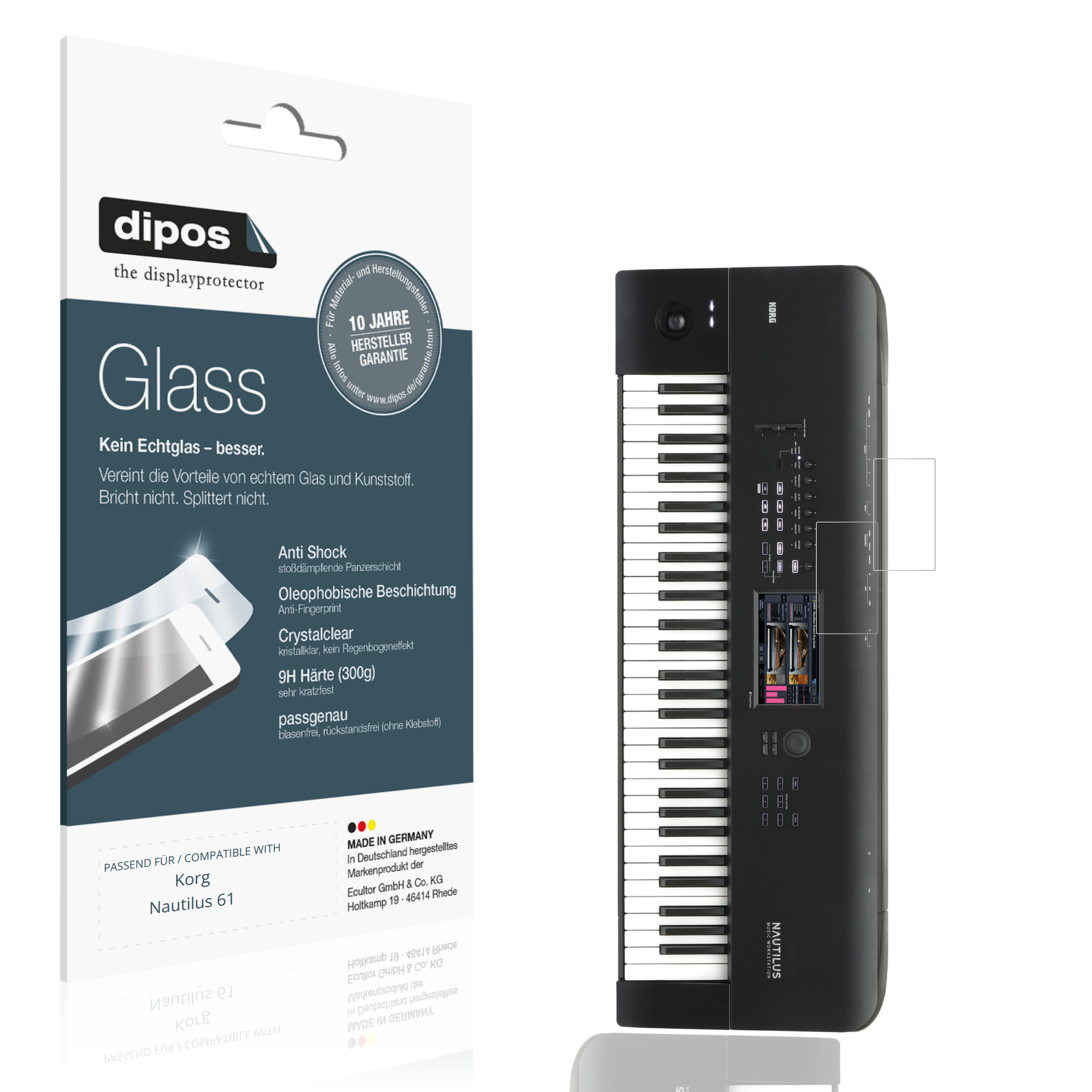Klare Displayschutzfolie von dipos passend für Korg Nautilus 61, 9H kratzfest und blasenfrei montiert
