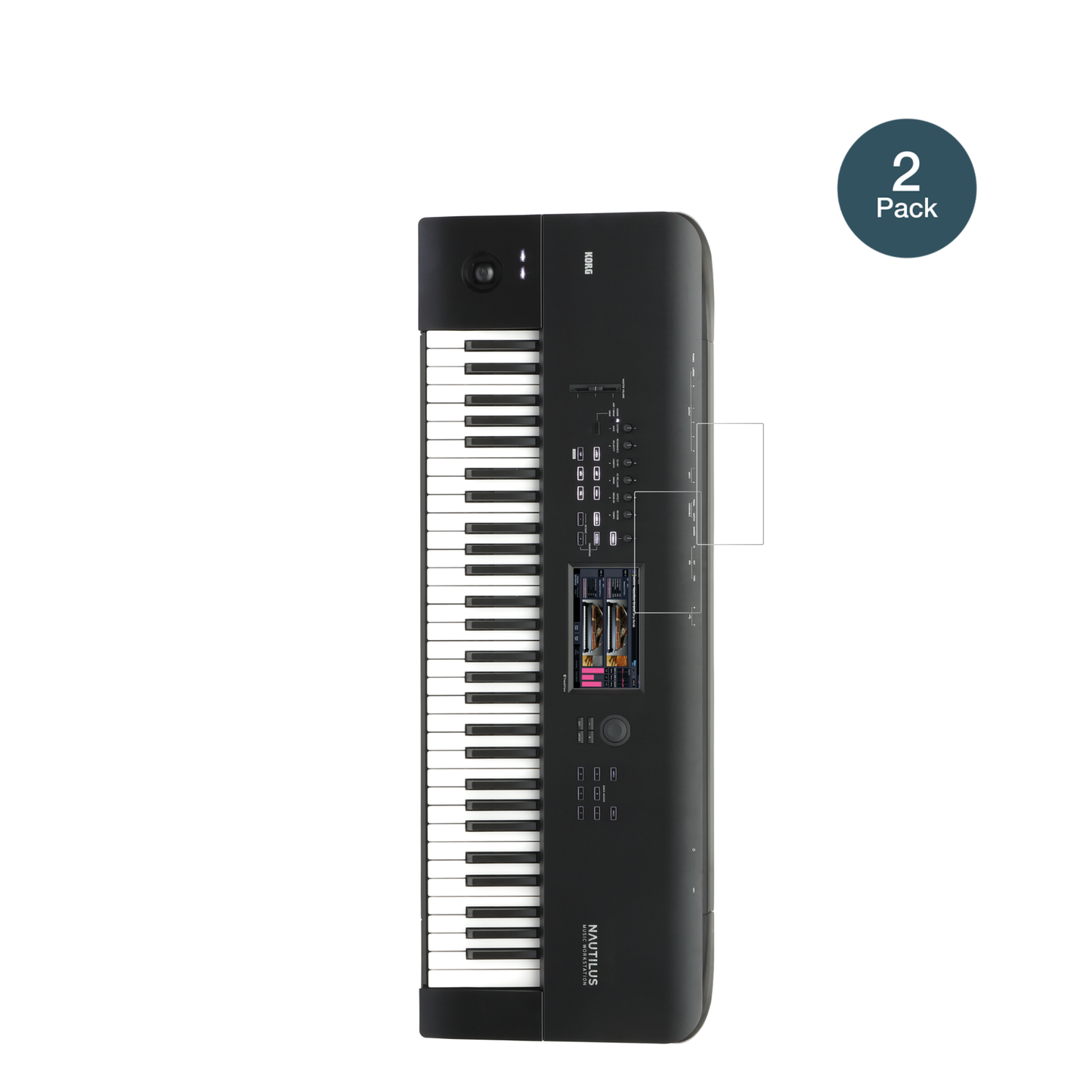 KorgNautilus 61 mit aufgebrachter dipos Flex Schutzfolie, glasklare Darstellung ohne Einschränkungen