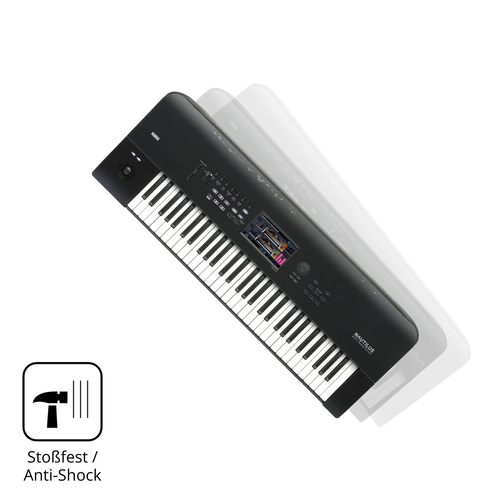 Schutz gegen Kratzer auf dem Korg Nautilus 61 Glas durch Schlüssel, Stöße gegen die Tischkante oder Stürze