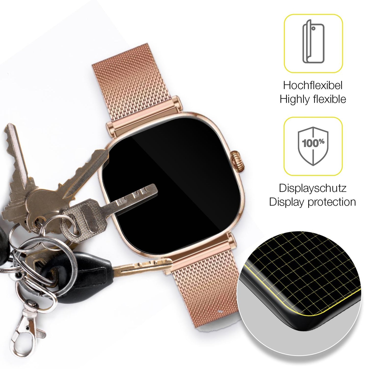 dipos Displayschutz für KSIX Iria Smartwatch 1.7 Zoll, transparente Oberfläche, geringe Dicke und perfekte Passform