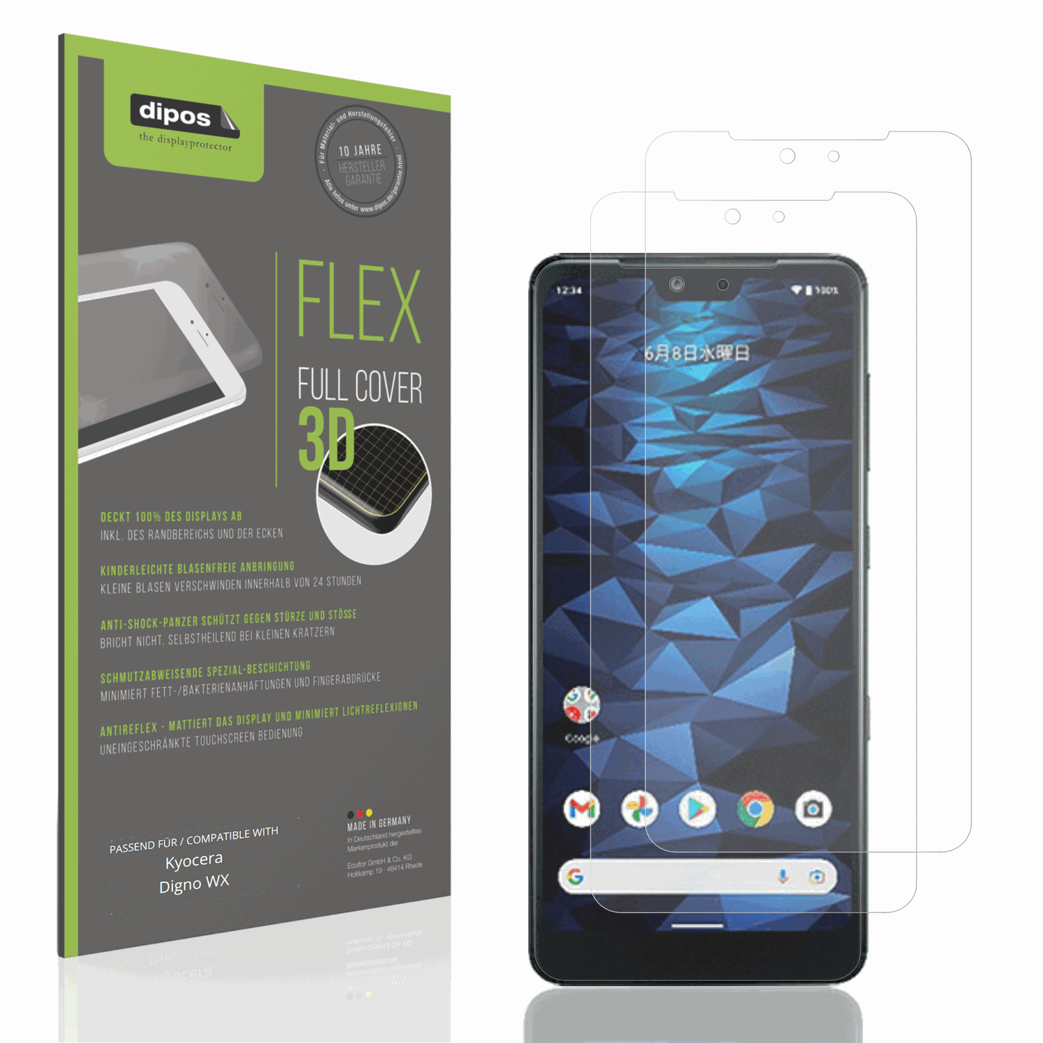 Matte Displayschutzfolie von dipos passend für Kyocera Digno WX, 100% Displayabdeckung und blasenfreie Montage