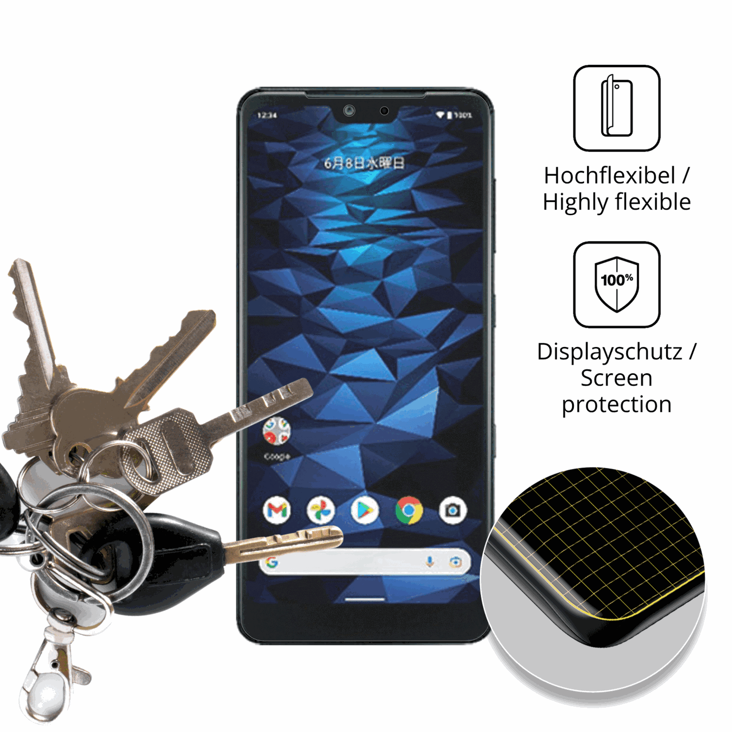 dipos Displayschutz für Kyocera Digno WX, transparente Oberfläche, perfekte Passform auch für die Rundungen