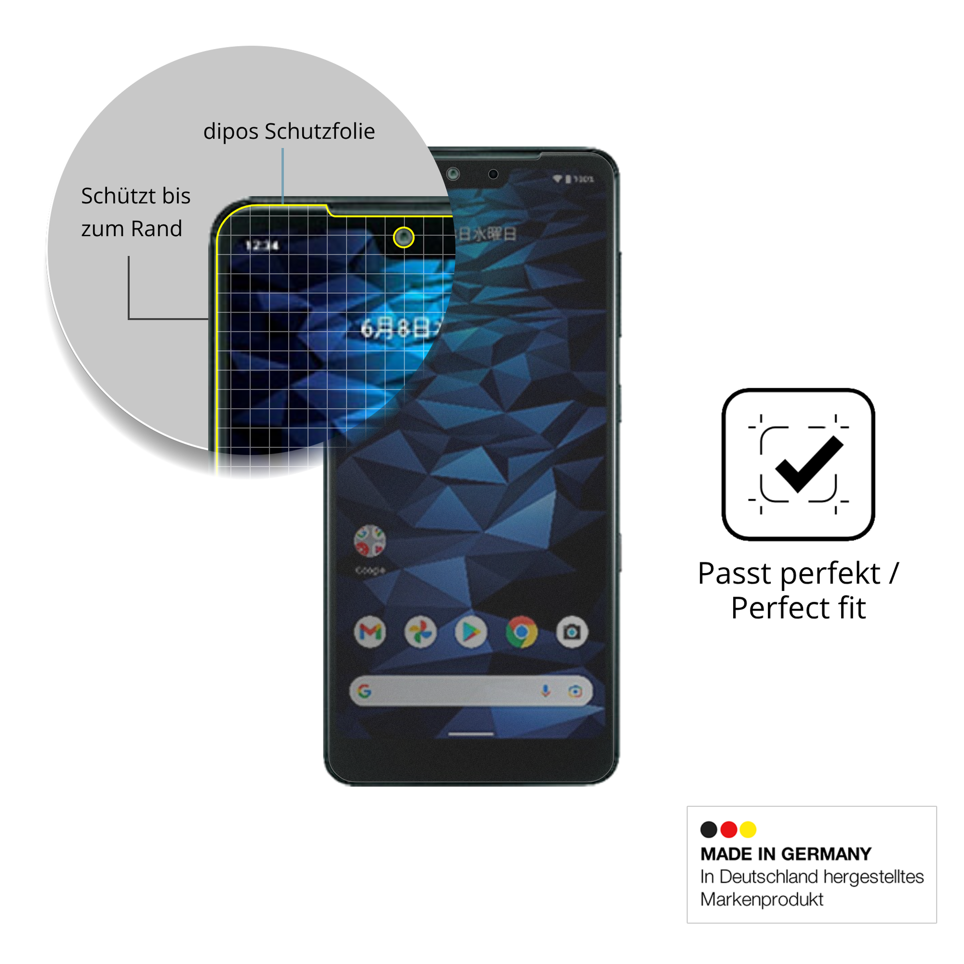Schutz gegen Kratzer auf dem Kyocera Digno WX Glas durch Schlüssel, Stöße gegen die Tischkante oder Stürze