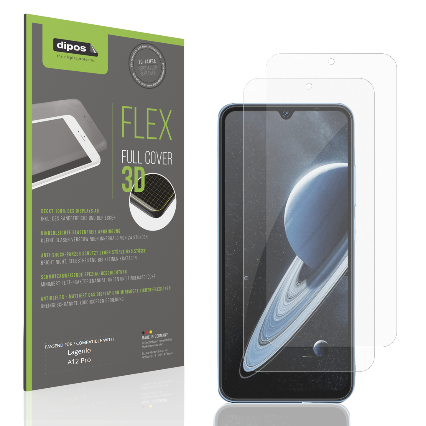 2x Full Cover Schutzfolie matt für Lagenio A12 Pro