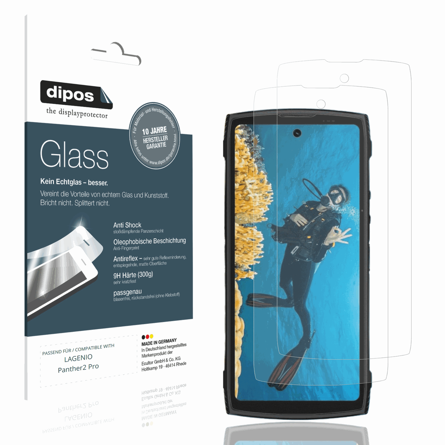 Matte Displayschutzfolie von dipos passend für LAGENIO Panther2 Pro, 9H kratzfest und blasenfrei montiert