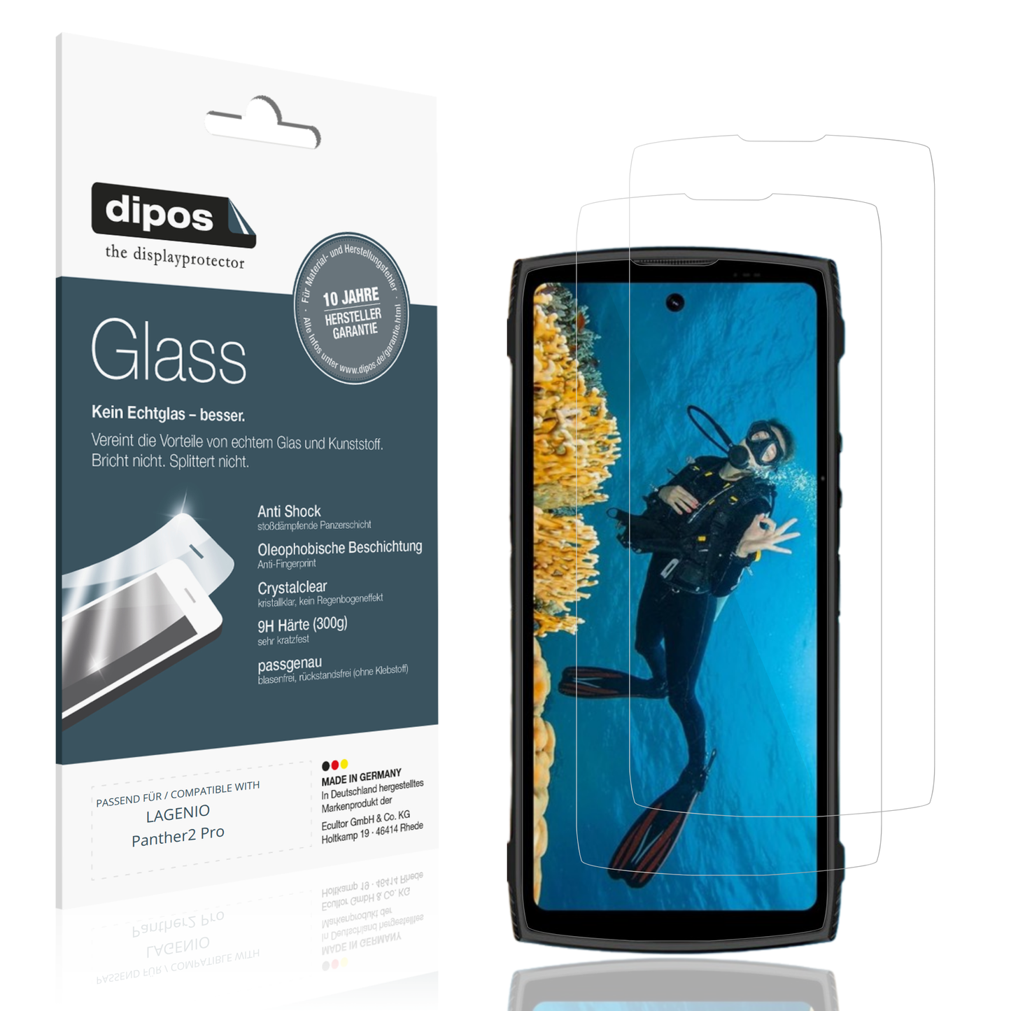 Klare Displayschutzfolie von dipos passend für LAGENIO Panther2 Pro, 9H kratzfest und blasenfrei montiert