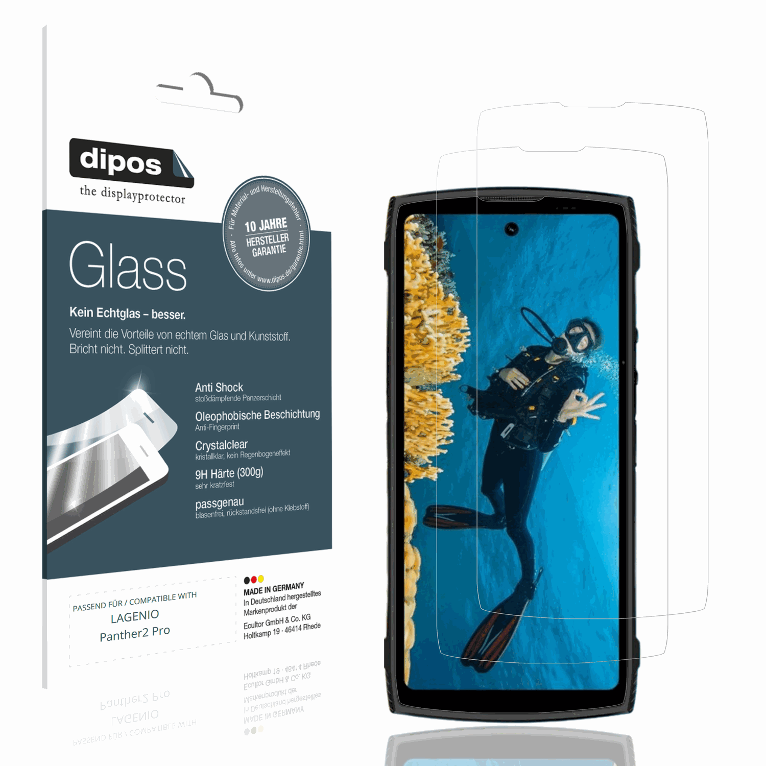 Klare Displayschutzfolie von dipos passend für LAGENIO Panther2 Pro, 9H kratzfest und blasenfrei montiert