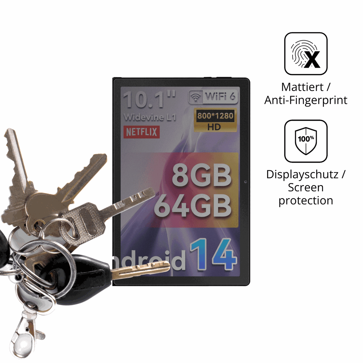 dipos Displayschutz für Laptok LA10BK, mattierte Oberfläche, Blickschutzfilter und perfekter Passform
