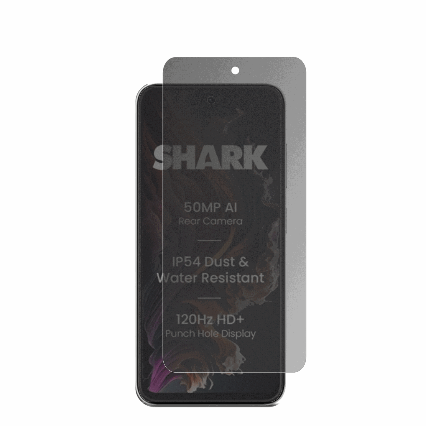 LavaShark 2 mit aufgebrachter dipos Flex Schutzfolie, die seitliche Einblicke blockiert