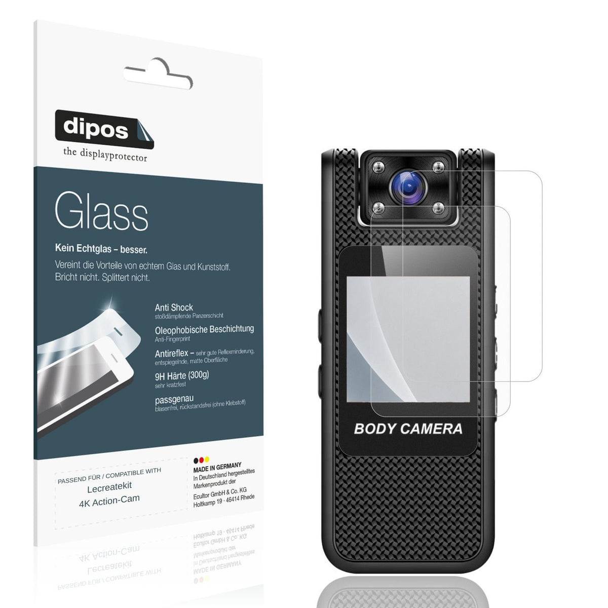 2x Screen Protector for Lecreatekit 4K Action-Cam matte Flexible Glass 9H dipos