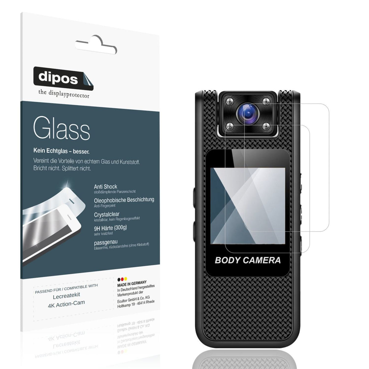 2x Screen Protector for Lecreatekit 4K Action-Cam Flexible Glass 9H dipos