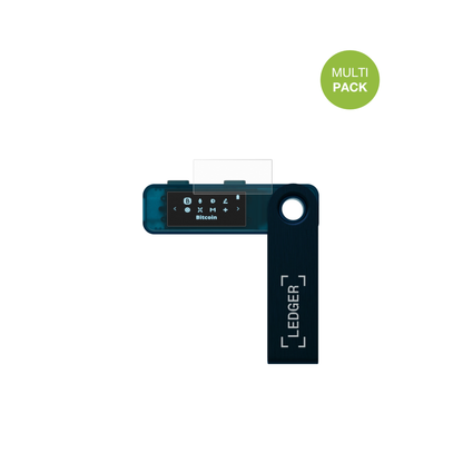 LedgerNano S Plus mit aufgebrachter dipos Displayschutzfolie, die lästige Fingerabdrücke minimiert