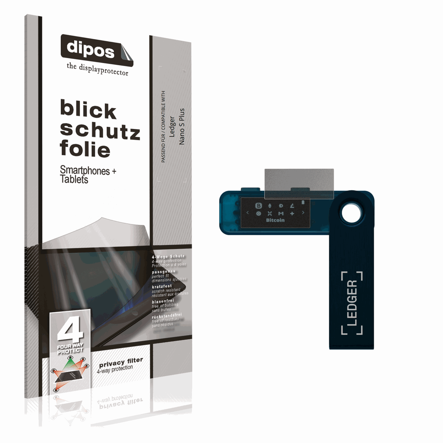 Blickschutzfolie von dipos passend für Ledger Nano S Plus, präziser Zuschnitt und blasenfrei montiert