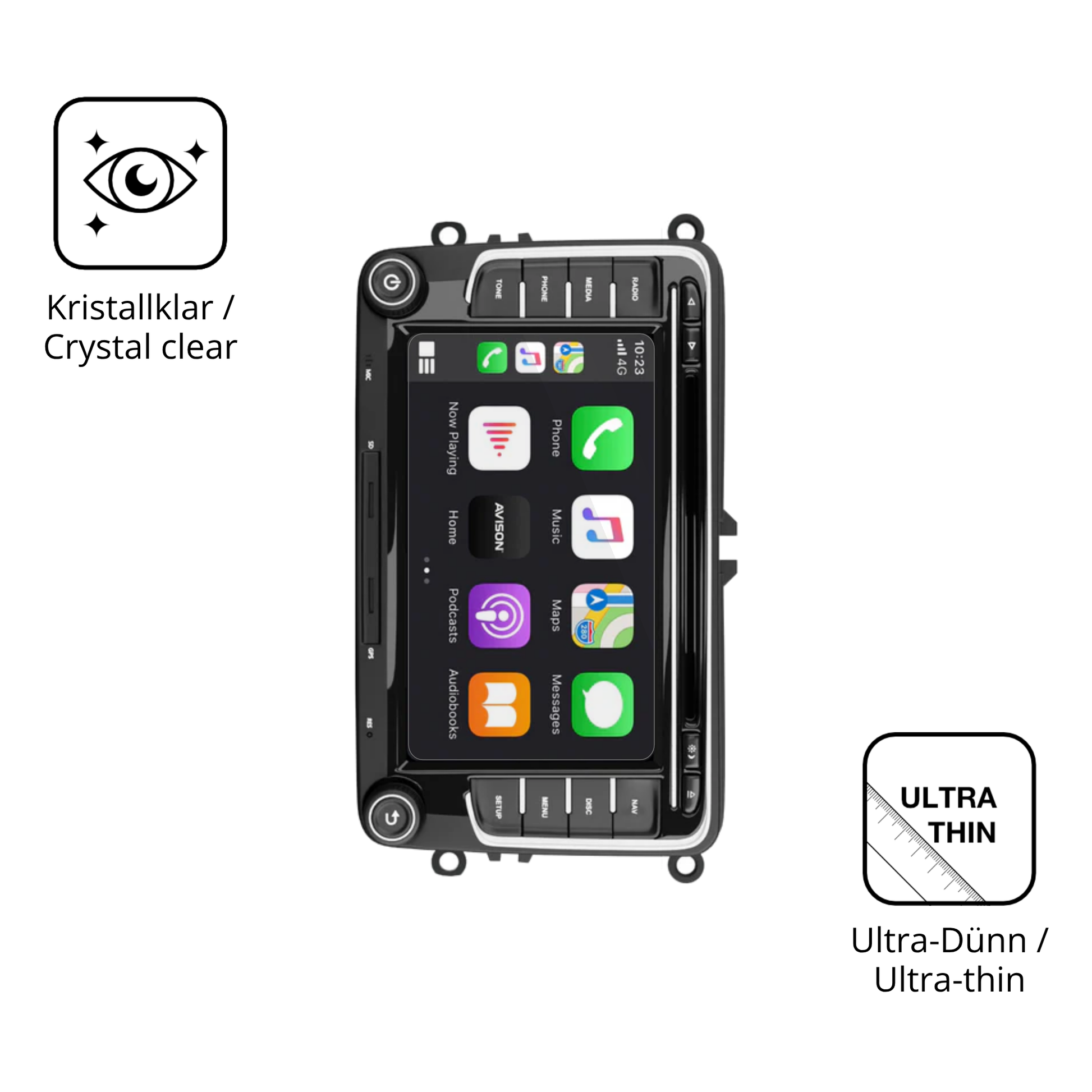 Dünne und klare Folie passend zugeschnitten für Ledio XTVW72C Radio