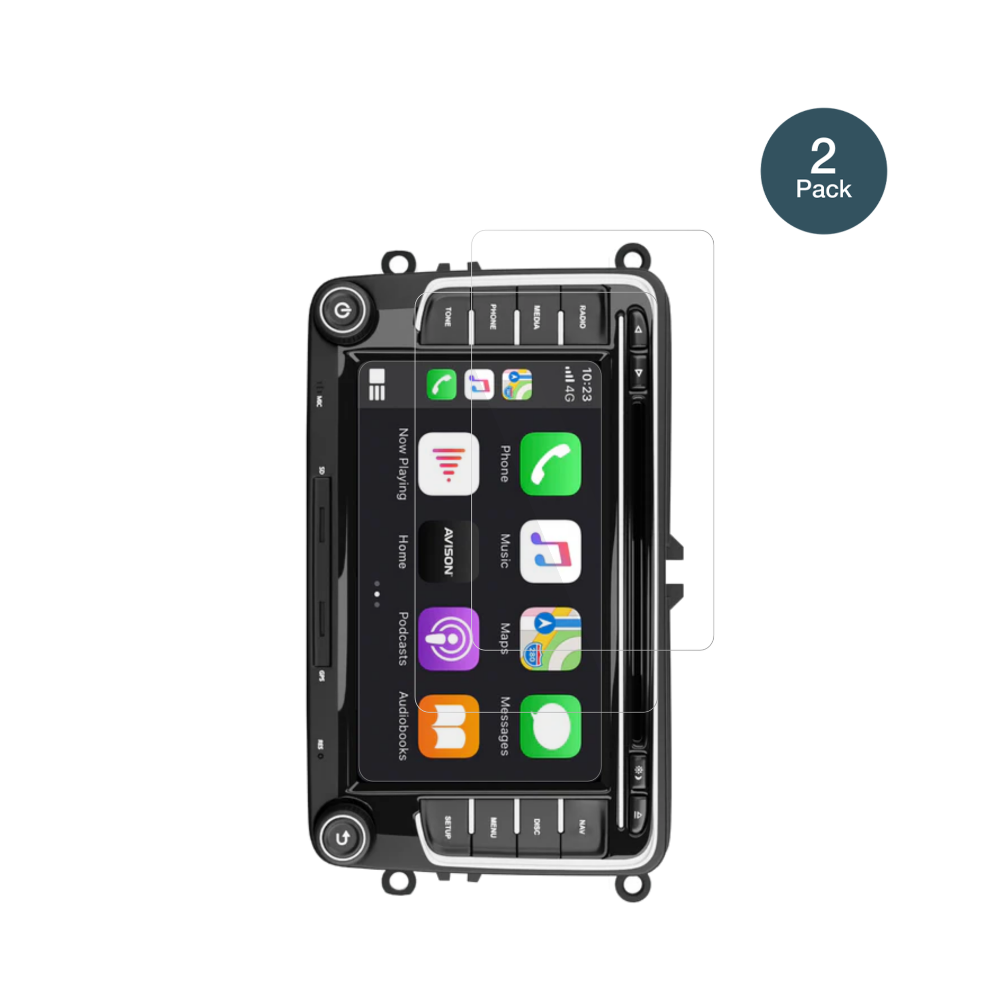 LedioXTVW72C Radio mit aufgebrachter dipos Flex Schutzfolie, glasklare Darstellung ohne Einschränkungen