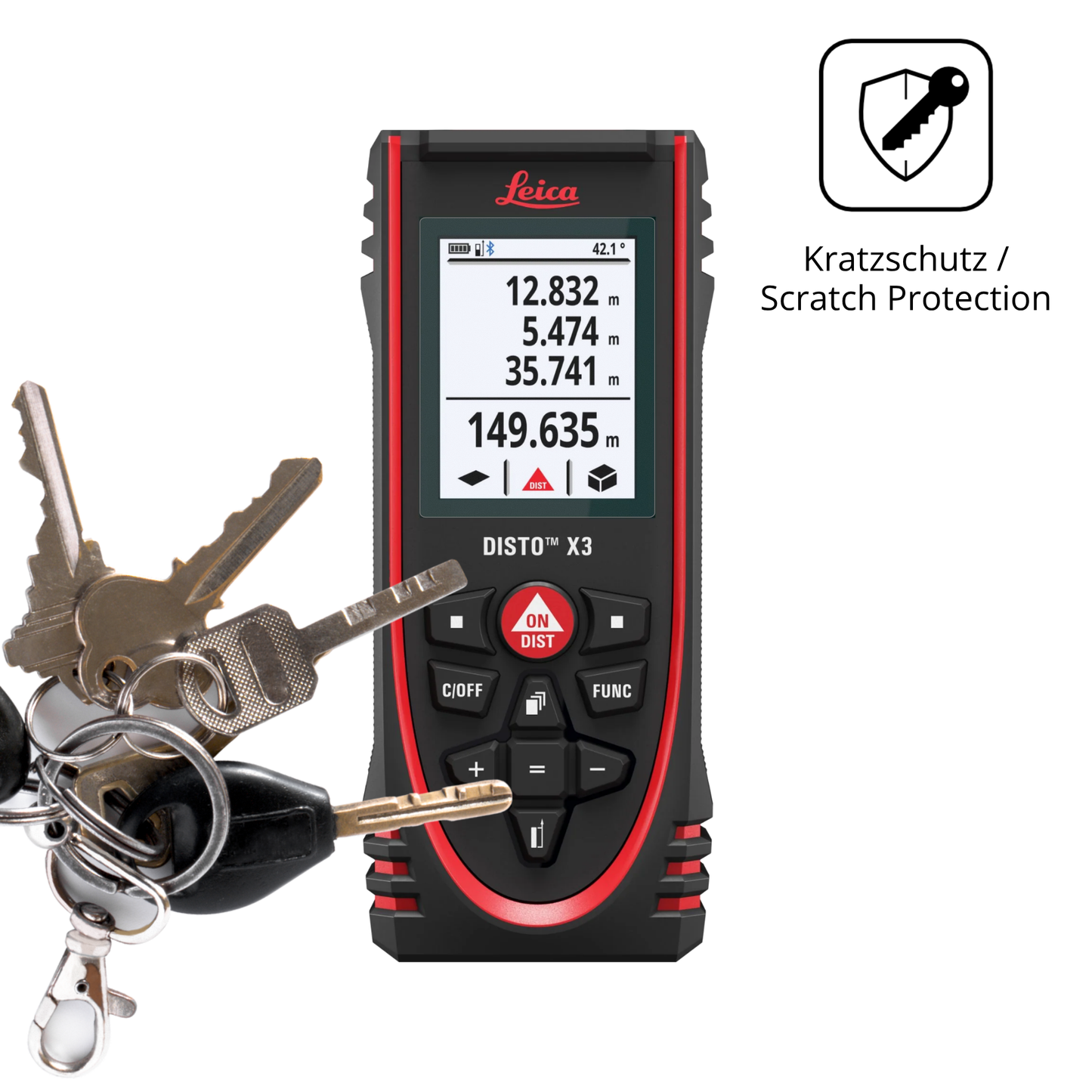Schutz gegen Kratzer auf dem Leica Disto X3 Glas durch Schlüssel oder Ähnliches
