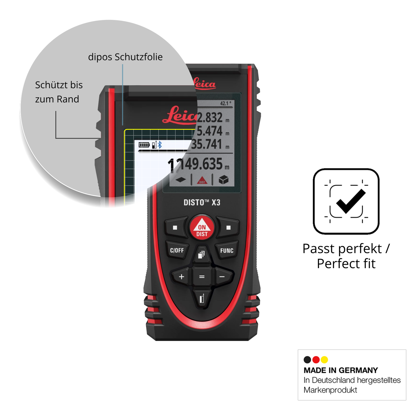Schutz gegen Kratzer auf dem Leica Disto X3 Glas durch Schlüssel oder Ähnliches