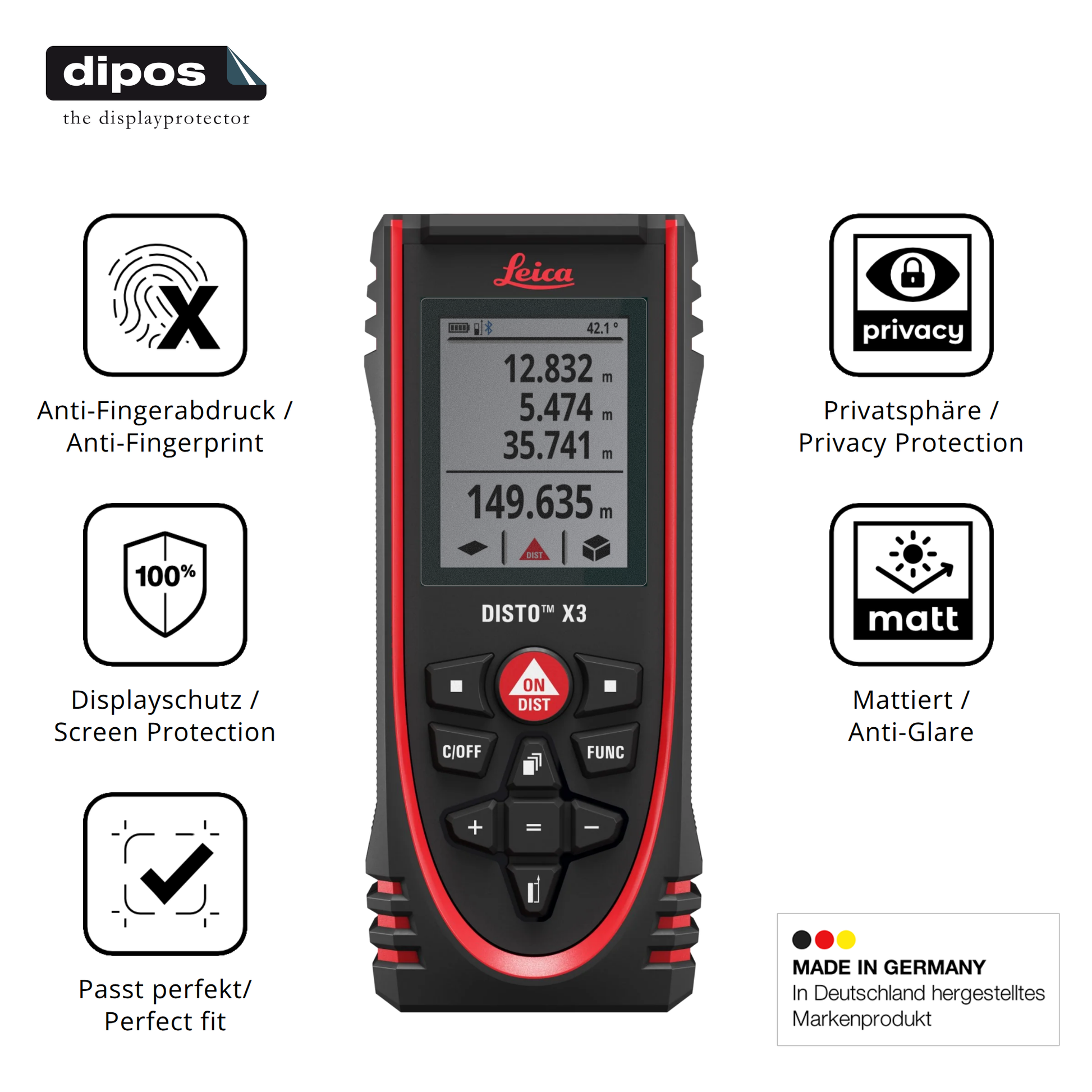 Privatsphäre-Schutz durch Sichtschutz-Folie passend zugeschnitten für Leica Disto X3