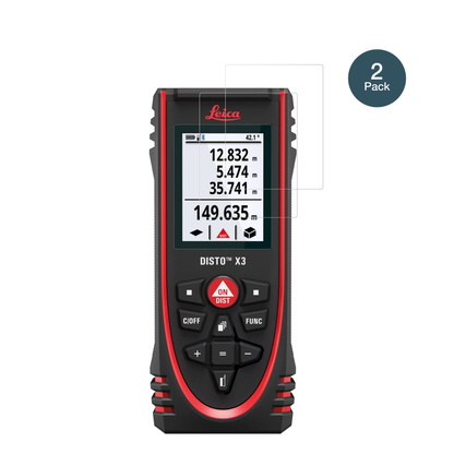 LeicaDisto X3 mit aufgebrachter dipos Flex Schutzfolie, glasklare Darstellung ohne Einschränkungen