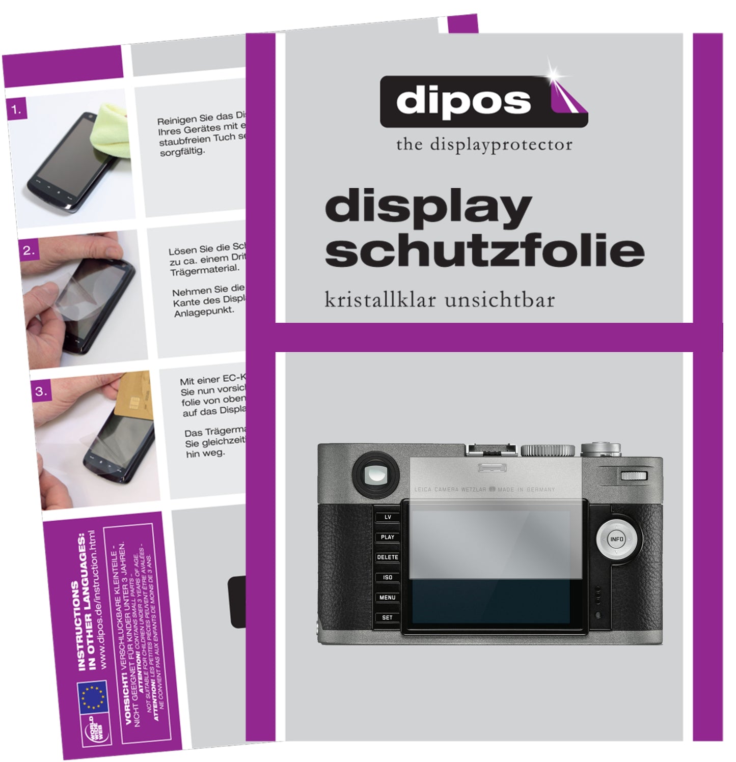 Klare Displayschutzfolie von dipos passend für Leica M-E (Typ) 240, präziser Zuschnitt und blasenfrei montiert