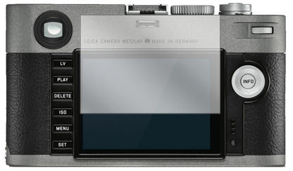 LeicaM-E (Typ) 240 mit aufgebrachter dipos Displayschutzfolie, glasklare Darstellung ohne Einschränkungen