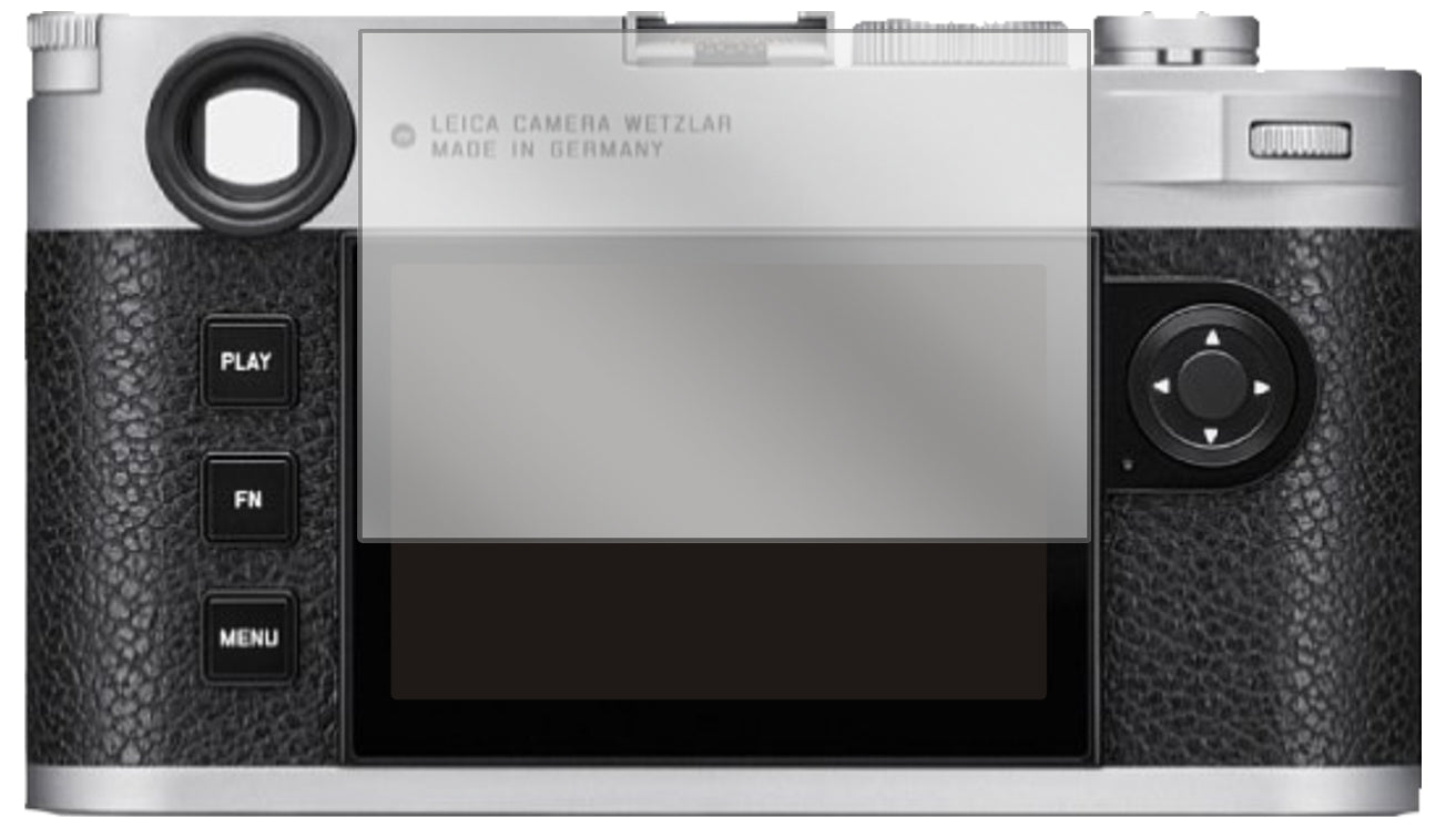 LeicaM11 mit aufgebrachter dipos Displayschutzfolie, glasklare Darstellung ohne Einschränkungen