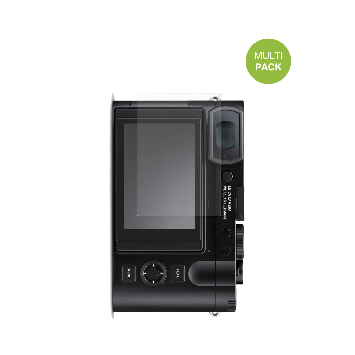 LeicaQ3 Monochrom mit aufgebrachter dipos Displayschutzfolie, die lästige Fingerabdrücke minimiert