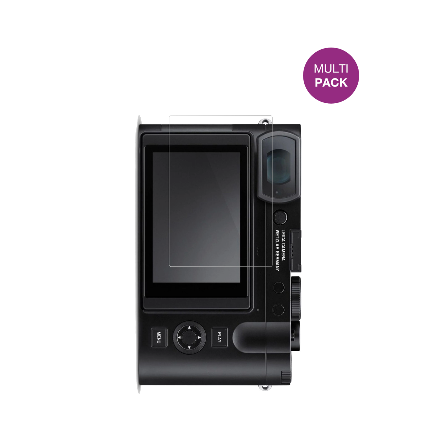 LeicaQ3 Monochrom mit aufgebrachter dipos Displayschutzfolie, glasklare Darstellung ohne Einschränkungen