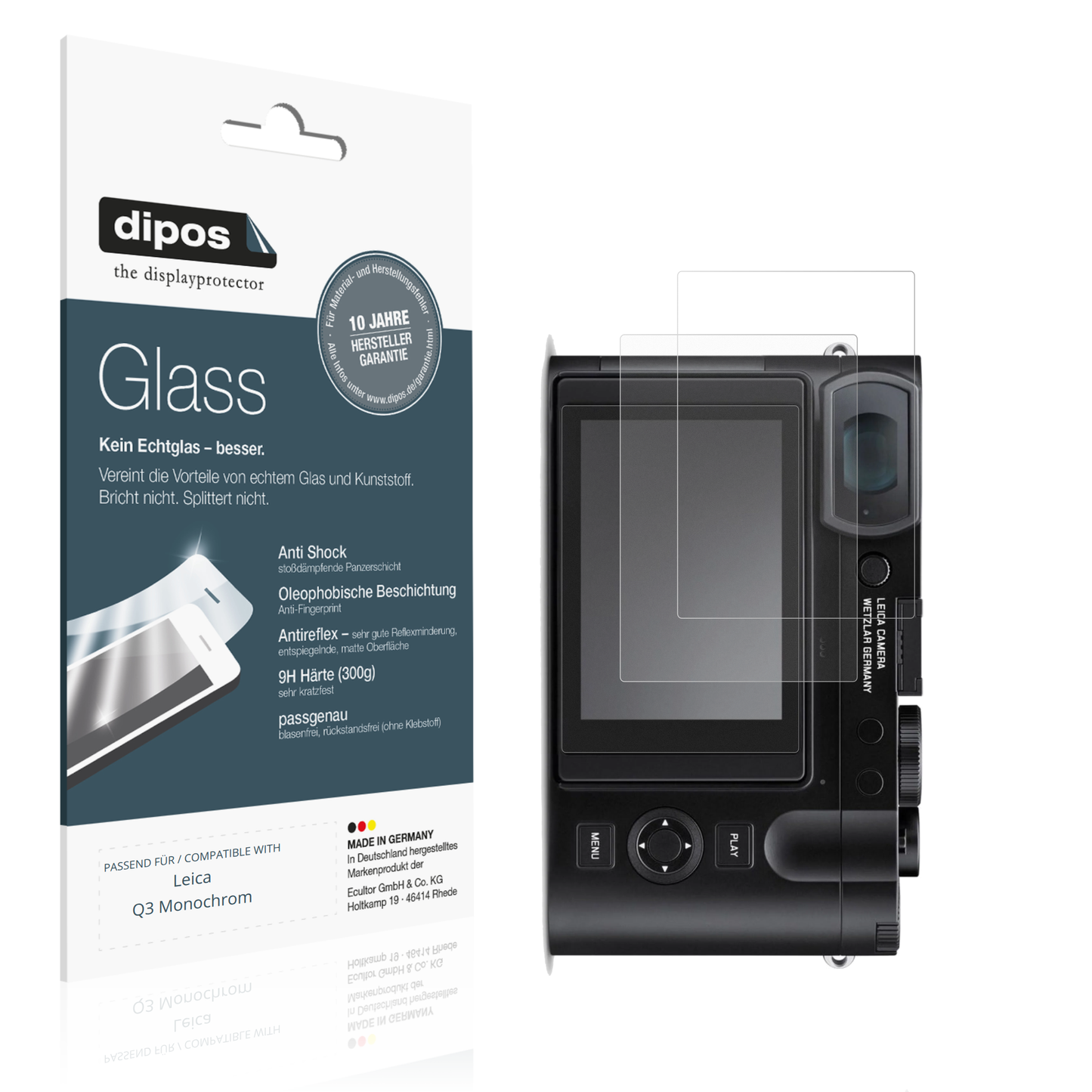 Matte Displayschutzfolie von dipos passend für Leica Q3 Monochrom, 9H kratzfest und blasenfrei montiert
