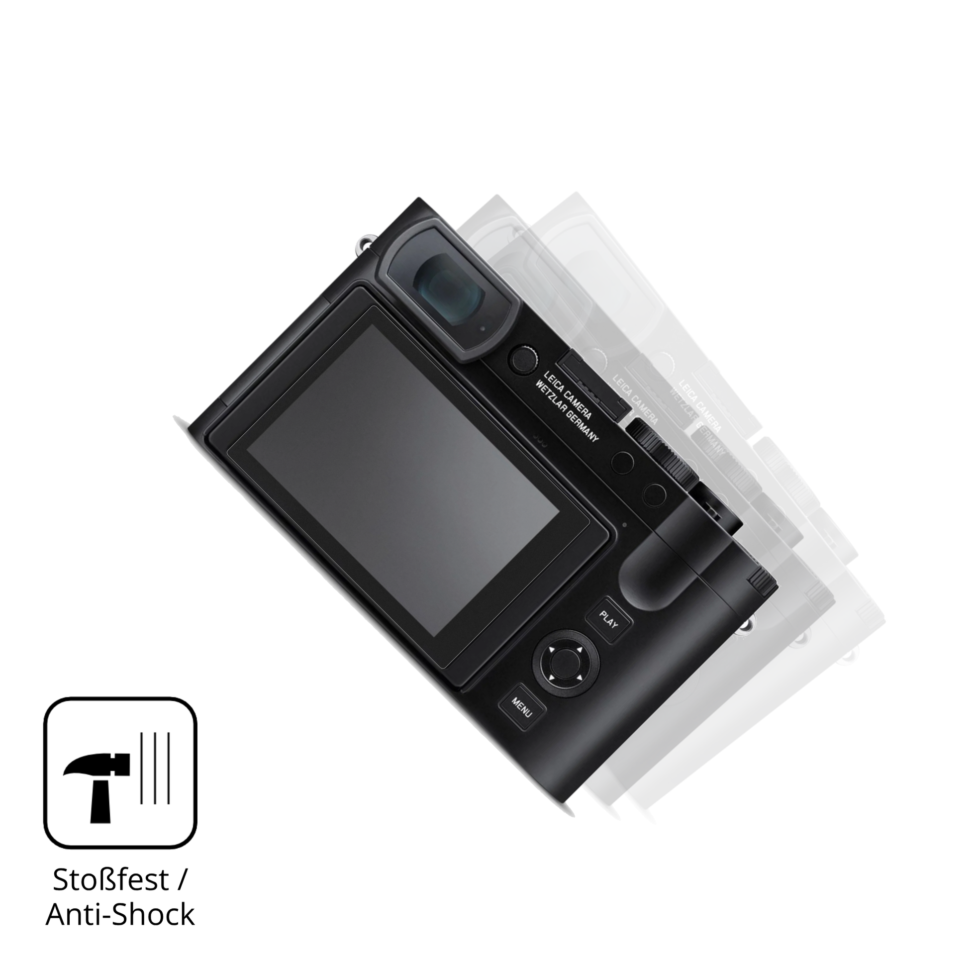 Schutz gegen Kratzer auf dem Leica Q3 Monochrom Glas durch Schlüssel, Stöße gegen die Tischkante oder Stürze