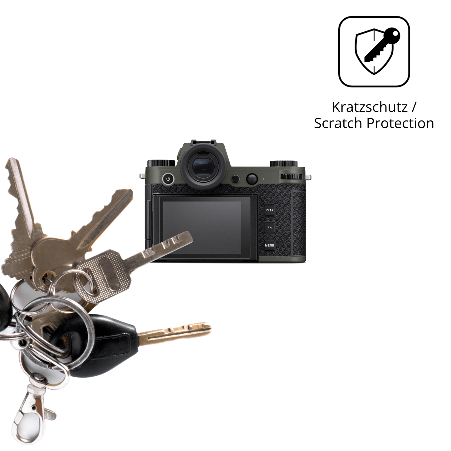 Schutz gegen Kratzer auf dem Leica SL3 Reporter Glas durch Schlüssel oder Ähnliches