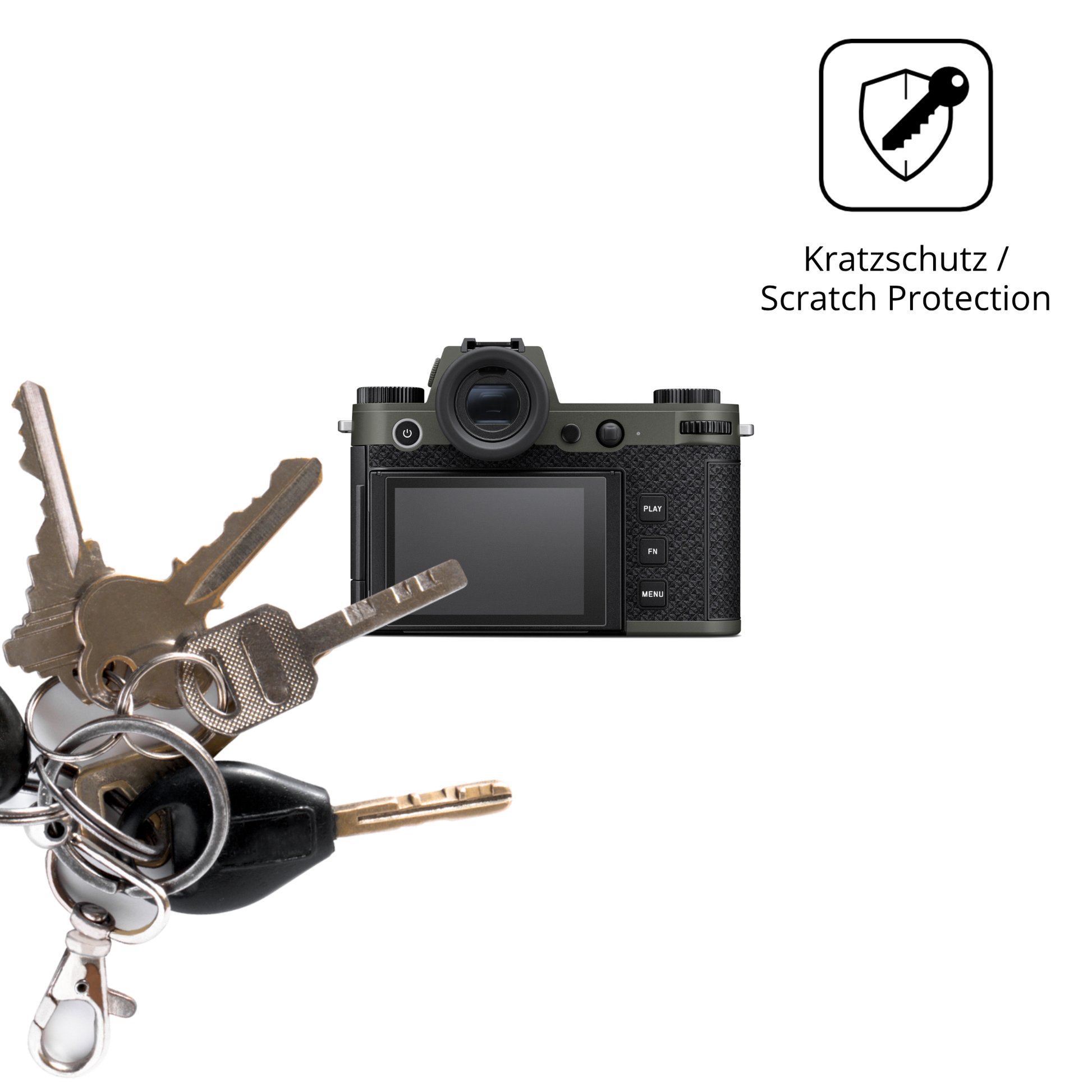 Schutz gegen Kratzer auf dem Leica SL3 Reporter Glas durch Schlüssel oder Ähnliches