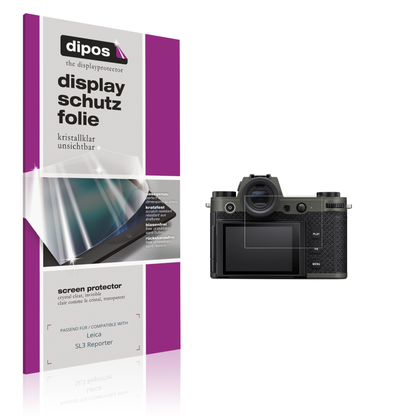 Klare Displayschutzfolie von dipos passend für Leica SL3 Reporter, präziser Zuschnitt und blasenfrei montiert