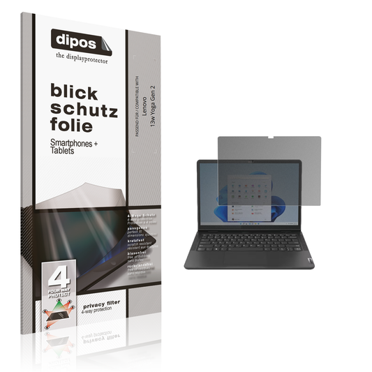 Blickschutzfolie von dipos passend für lenovo13w yoga gen 2, präziser Zuschnitt und blasenfrei montiert