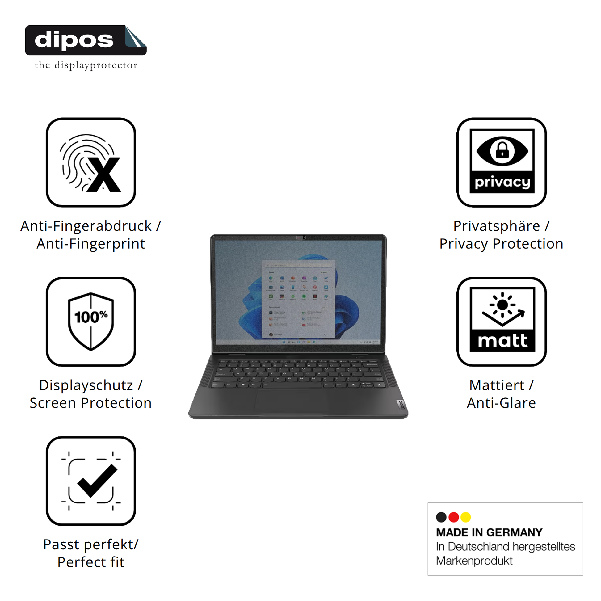 Privatsphäre-Schutz durch Sichtschutz-Folie passend zugeschnitten für lenovo13w yoga gen 2
