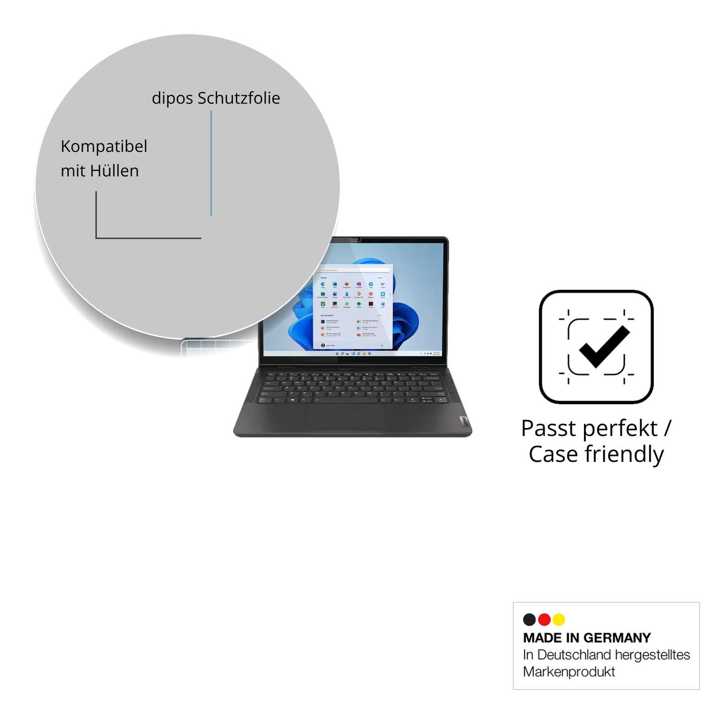 Schutzfolie mit optimaler Passform, zur Verwendung mit Hüllen geeignet