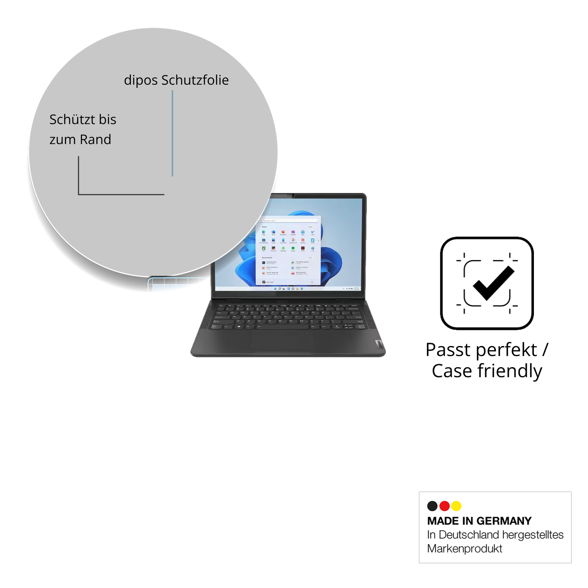 Schutzglasfolie mit optimaler Passform, zur Verwendung mit Hüllen geeignet