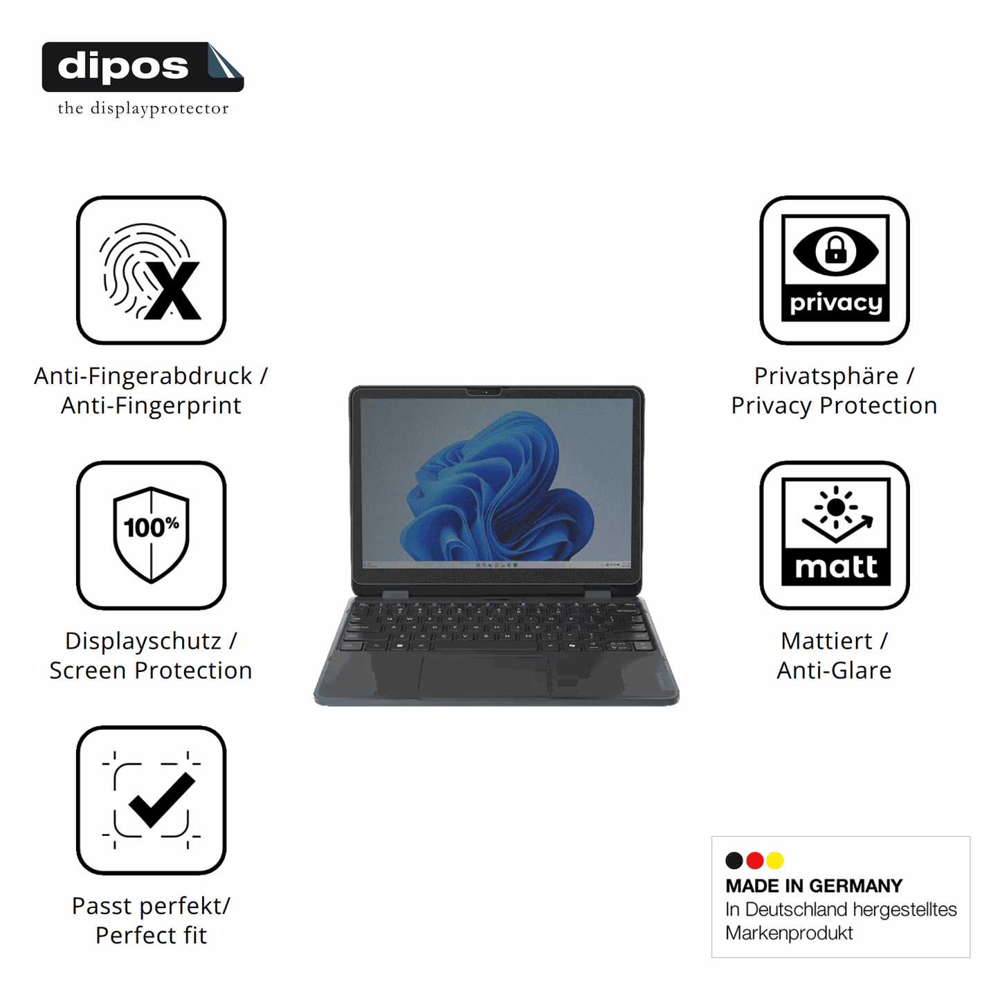 Privatsphäre-Schutz durch Sichtschutz-Folie passend zugeschnitten für Lenovo 500w 2-in-1 Gen 5