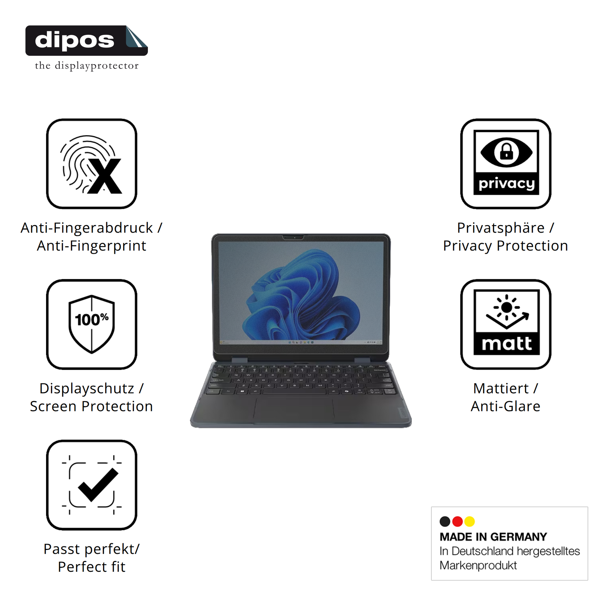 Privatsphäre-Schutz durch Sichtschutz-Folie passend zugeschnitten für Lenovo 500w 2-in-1 Gen 5