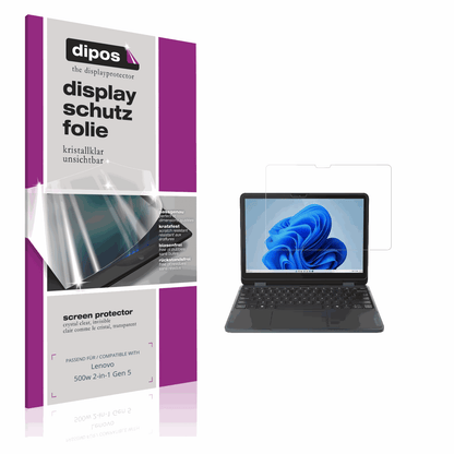 Klare Displayschutzfolie von dipos passend für Lenovo 500w 2-in-1 Gen 5, präziser Zuschnitt und blasenfrei montiert