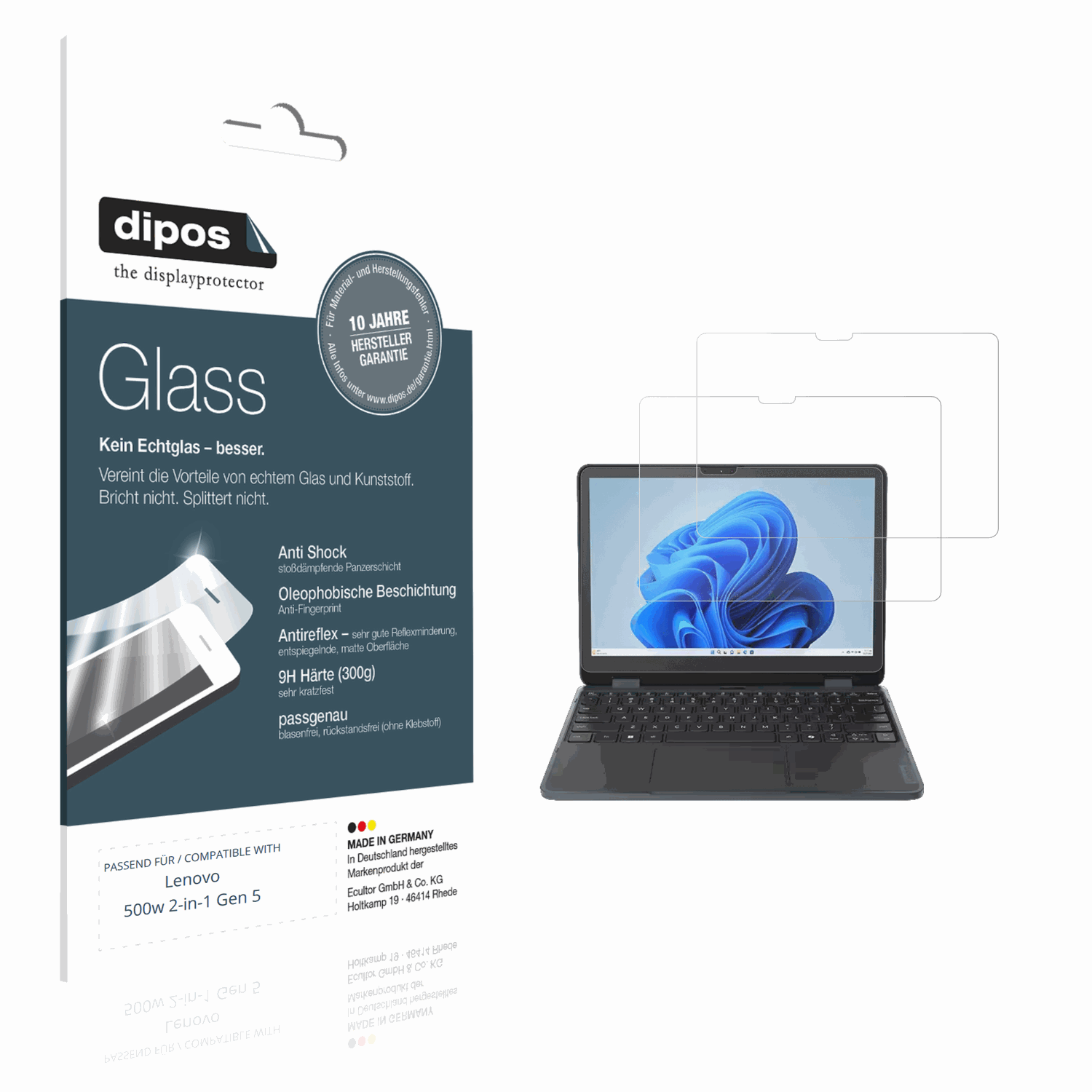 Matte Displayschutzfolie von dipos passend für Lenovo 500w 2-in-1 Gen 5, 9H kratzfest und blasenfrei montiert